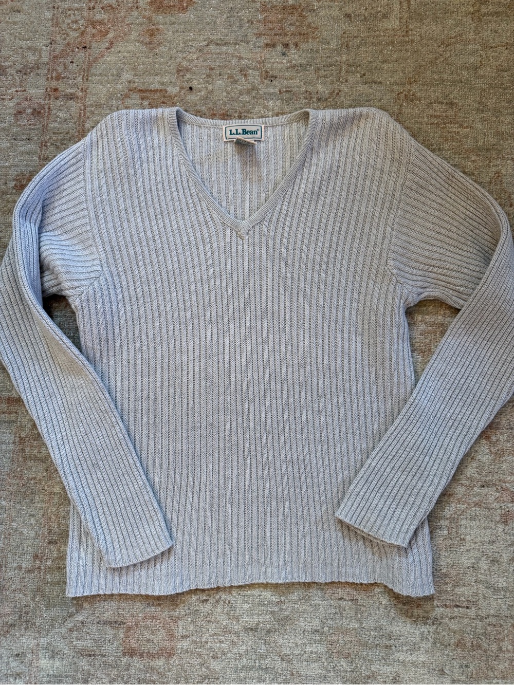 L.L. Bean Ribbed V-Neck Sweater Cotton and Linen
